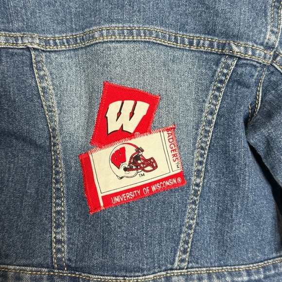 The Children's Place Blue and Red Jean Jacket with Pom Pom trim Wisconsin 18-24M - Picture 5 of 6